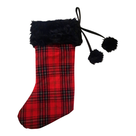 New 18" Buffalo Plaid Stocking Faux Fur Leather Deer Red/Black Holiday Christmas - Picture 3 of 4
